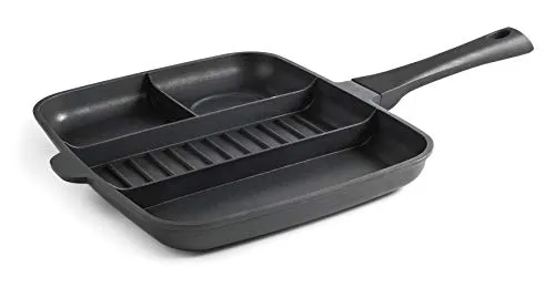 Lacor 27832 Titanium Pro Pfanne - Pfanne mit 4 Fächern, robust aus Aluminiumguss, ideal für optimale Wärmeverteilung auf allen Herdarten. Umweltfreundliche Antihaftbeschichtung ohne PFOA, für einfache Reinigung und maximalen Kochkomfort.