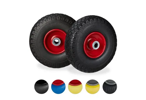 Relaxdays Sackkarrenrad 2er Set schwarz-rot - Luftbereifung mit pannensicheren Vollgummireifen, ideal für Hand- und Bollerwagen, bis 100 kg Tragkraft - witterungsbeständig und langlebig.