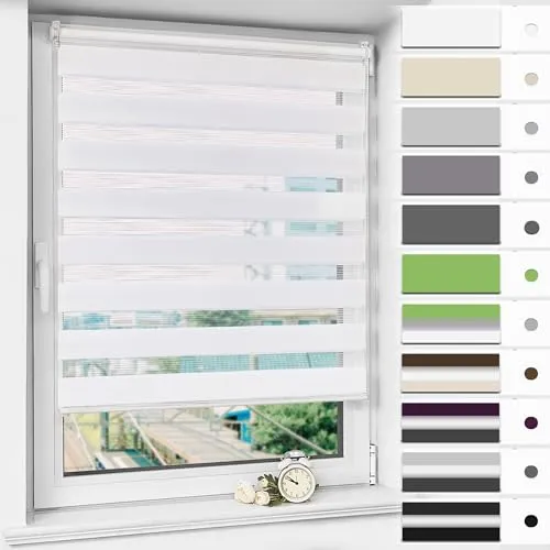 Magiea Doppelrollo Klemmfix ohne Bohren & mit Bohren, Weiß 65x200cm (BxH) Duo Rollo, Klemmrollo lichtdurchlässig und Blickdicht, Fensterrollo Sonnenschutzrollo für Fenster & Tür