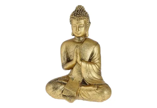 HAC24 Dekofigur Sitzender Buddha Figur Deko Budda Skulptur Dekofigur Wetterfest (1 St), aus Polyresin, Gold, Höhe 17 cm