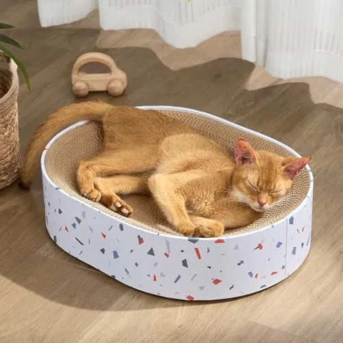 Conlun Kratzbretter Katze, 2 in 1 Ovales Katzenkratzbretter Schüssel Nest,Corrugated Lounge Kratzpappe für Katzen Bett, Katzen Kratzmöbel für Couch&Teppiche&Sofas(43x33x10cm)