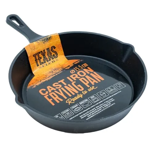 TEXAS CLUB Bratpfanne aus Gusseisen, 15,5 cm – Ideal zum Zubereiten von Pfannkuchen, Omeletts oder kleinem Gemüse auf dem GRILL und direktem Feuer