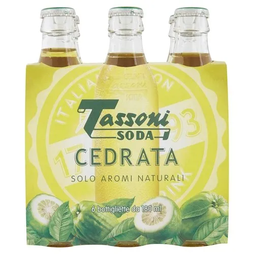 Tassoni Cedrata Soda 180 ml - Italienischer Zitronen-Soda, erfrischender Aperitif mit Zedernnote, perfekt für besondere Anlässe oder als Durstlöscher.