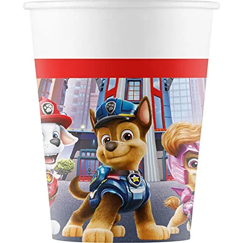 Procos 93508 - Party-Becher Paw Patrol The Movie, max. Füllmenge 200 ml, 8 Stück, Einwegbecher aus Papier, Kindergeburtstag, Party-Geschirr, FSC® Mix