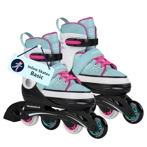 HUDORA Inline Skates Basic in Blue/Mint - Verstellbare Inliner für Kinder & Jugendliche - Inliner für Kinder in verschiedenen Größen, bis zu 4 Größen verstellbar, mit ABEC 5 Kugellagern für maximalen Fahrspaß und einfachem An- und Ausziehen.
