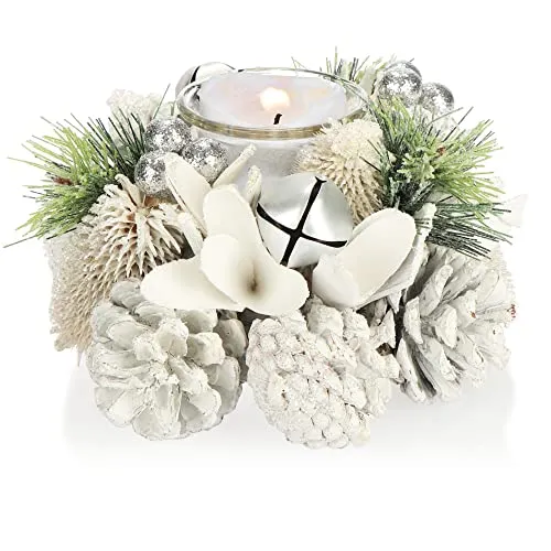 COM-FOUR® Teelichthalter - dekorativer Kerzenständer für Weihnachten und Herbst - Kerzenhalter mit natürlichen Materialien - Handarbeit (Adventsgesteck - 1 Kerze)