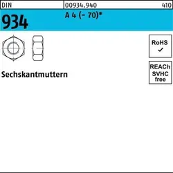 Sechskantmutter DIN 934 M 12 x 1,75 Edelstahl A4 blank, 250 Stück - Hochwertige Edelstahlmuttern nach DIN 934, korrosionsbeständig und ideal für anspruchsvolle Anwendungen. Lieferung im praktischen 250er-Pack.