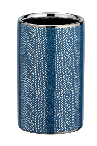 WENKO Zahnputzbecher Nuria, hochwertiger Zahnbürstenhalter für Zahnbürste und Zahnpasta aus edler Keramik mit luxuriös-strukturierter Oberfläche in Silber/Blau, Ø 6,5 x 10,7 cm