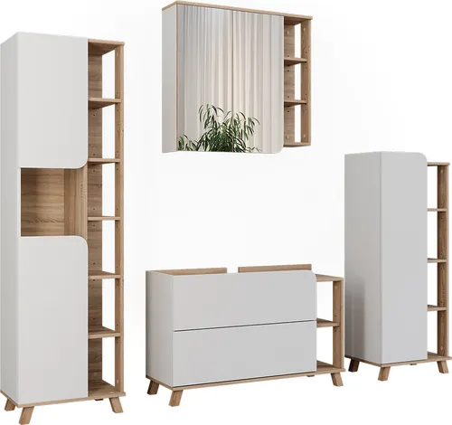 Vicco Badmöbel-Set Karen, Sonoma/Weiß, 4 Teile