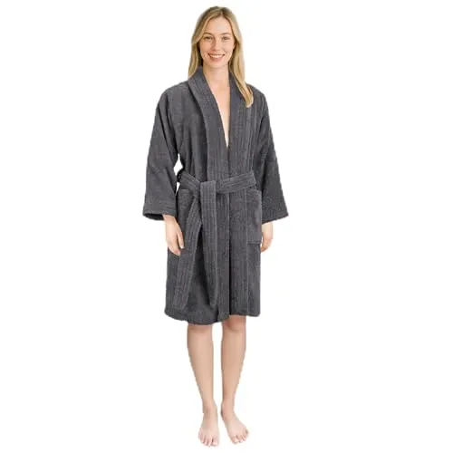 HAMMETEX Bademantel aus 100% Baumwolle, grau L - Unisex Bademantel in Langform, 400 GSM, weich & saugfähig – ideal für Sauna & Spa, mit Schalkragen und Gürtel für höchsten Komfort.