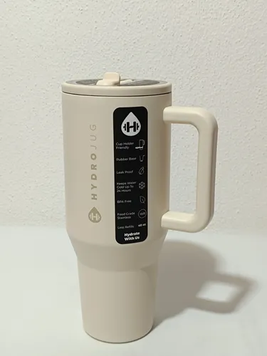 Produktbild HydroJug Traveler Wasserflasche mit Griff und Klapp-Trinkhalm 1200 ml - Cream