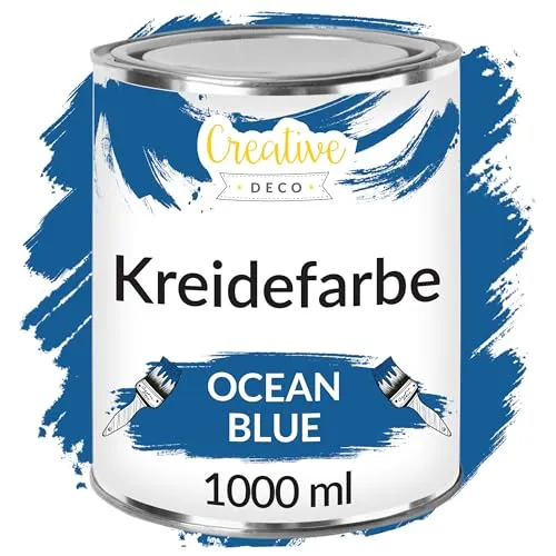 Creative Deco Ozean Blau Kreidefarbe für Möbel 1000ml - Innenfarben für Landhaus Vintage-Stil, abwaschbar und ideal für kreative Möbel-Renovierungen – ganz einfach ohne Grundierung!