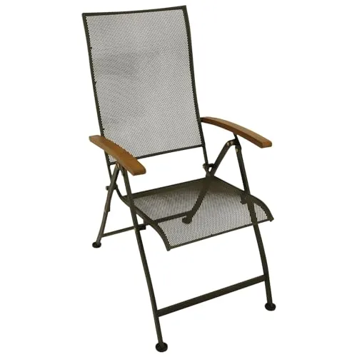 DEGAMO Klappsessel CHIASSO - Hochlehner für Garten und Terrasse - Essstühle mit klappbarem Design, robustem Stahlgestell und FSC-zertifizierten Akazienarmlehnen, ideal für komfortable Outdoor-Entspannung.