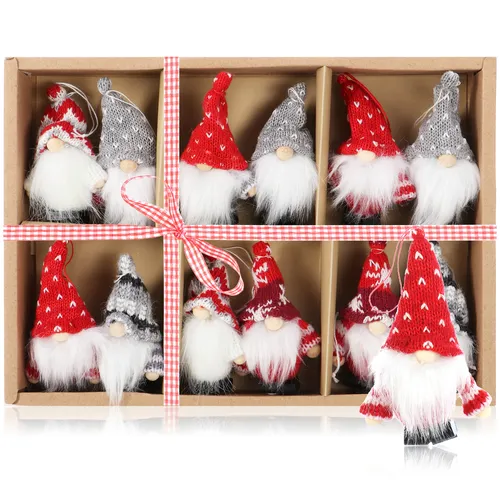 12x Premium Weihnachtsmann-Anhänger für den Weihnachtsbaum, Strickmütze