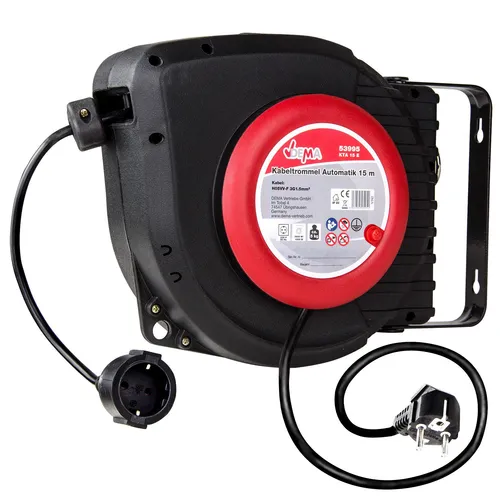 Kabeltrommel Automatik 15 m - Elektrische Kabel & Leitungen, praktische Automatikfunktion für einfaches Auf- und Abrollen, ideal für den Einsatz mit kleinen Geräten.
