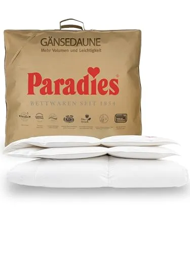 Paradies Gänsedaunenbettdecke Gabi 90 - Bettdecken, leichte Sommerdaunendecke mit 90% Gänsedaunen für optimales Schlafklima und hohe Atmungsaktivität, ideal für warme Nächte.