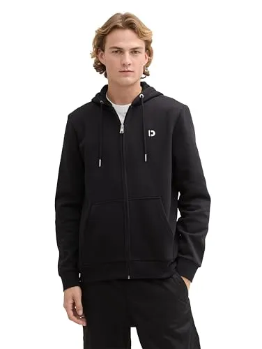 TOM TAILOR Denim Herren Basic Hoodie Sweatjacke - Schwarz, M - Funktionsjacke mit Kordelzug und seitlichen Taschen, ideal für Loungewear. Weiches, aufgerautes Innenfutter sorgt für Wärme und Komfort in der kalten Jahreszeit.