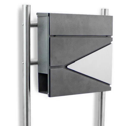 Standbriefkasten Design Briefkasten Graphit mit Corner Edelstahl - Moderner Briefkasten aus Metall und Edelstahl, abschließbar mit Zeitungsfach. Perfekt für private und kommerzielle Nutzung, wetterfest und langlebig.
