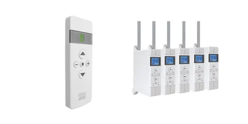 WIR elektronik Rollladengurt-Antrieb WIR SET FB-9 - Praktisches Set mit 5 eW540-M Antrieben und 1 FB-9 Fernbedienung für einfachen und bequemen Betrieb von Rollladen. Ideal für die Nachrüstung.