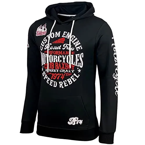 Baxboy Herren Pullover Hoodie Sweatjacke Longsleeve Sweatshirt Jacke Langarm Kapuzenpullover Hoody Sweater 2628, Farbe:Schwarz/Weiß, Größe:M