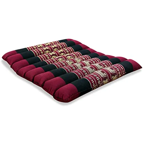 livasia Sitzkissen Stuhlauflage klein - 35x35x4,5cm - Bodenkissen gesteppt Indoor/Outdoor, Meditationskissen Yogakissen, Stuhlauflage Palettenmöbel, Steppkissen für Stuhl und Bank (Rot/Elefanten)