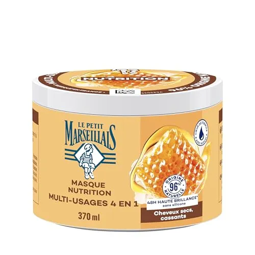 Le Pe Marseillais 4-in-1 Nutrition Haarmaske Honig aus der Provence und Bio-Shea (370 ml-Topf) – Haarmaske für trockenes und brüchiges Haar – Haarpflege ohne Silikon 96% natürlicher Herkunft