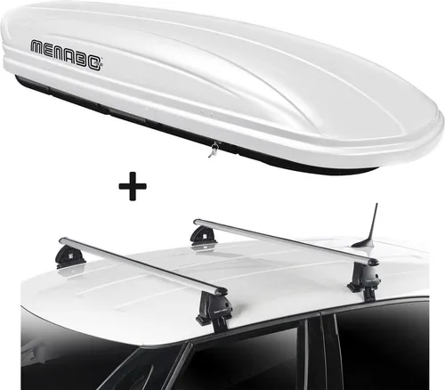 Dachbox VDPMAA320 320 Liter abschließbar weiß + Dachträger VDP EVO ALU kompatibel mit für VW Golf VI (5K) 5 Türer 2008-2012