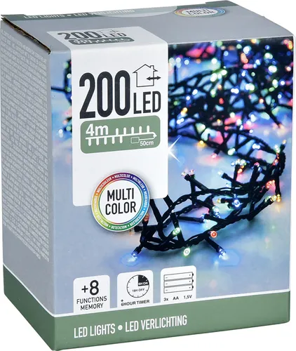 Bunte LED Lichterkette 4m mit 200 LEDs und Timer - Stimmungsvolle Lichterkette für Innen und Außen mit 200 bunten LEDs und 8 Leuchtfunktionen. Ideal für festliche Anlässe, inklusive Timer für automatisches Ein- und Ausschalten.