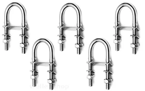 wellenshop 5 x U-Bolzen M4 Gewinde Edelstahl mit Mutter Gegenplatte Unterlegscheibe Gewindebolzen Bügelbolzen Rundstahlbolzen Rundstahlbügel