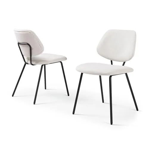 [en.casa] Esszimmerstühle 2er Set Köma Küchenstühle Webstoff Essstühle gepolstert Esszimmerstuhl mit Metallgestell Küchenstuhl Polsterstuhl Beige