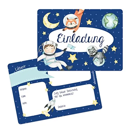 Papierdrachen 12 Einladungskarten zum Geburtstag für Kinder - Motiv Astronaut - Geburtstagseinladungen für deine Geburtstagsparty (DIN A6 mit abgerundeten Ecken)