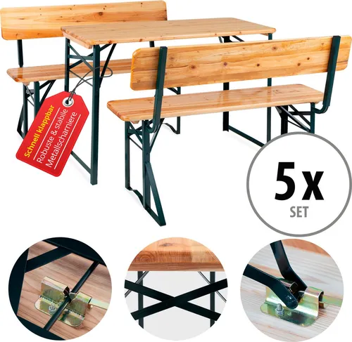 Stagecaptain BBDL-119 5X Set Hirschgarten Bierzeltgarnitur - Esssets für die Terrasse, robust und langlebig mit klappbaren Bänken und Tischen für gemütliche Grillabende und Partys im Innen- und Außenbereich.