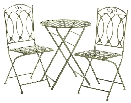 Kobolo Tischset aus Metall - Tisch und zwei Stühle in Pastellgrün für Balkon und Terrasse - Gartenmöbel-Set aus robustem Metall, klappbar für einfache Aufbewahrung. Ideal für eine einladende Atmosphäre im Freien.