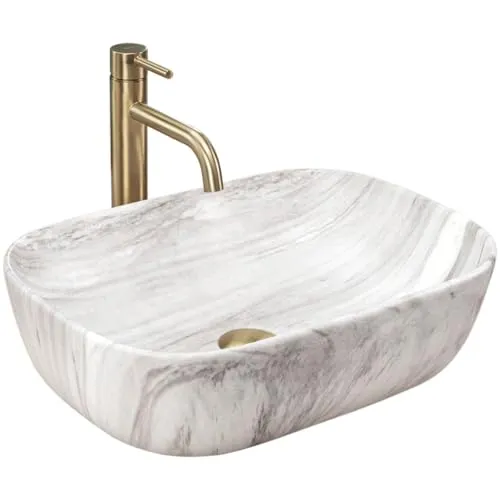 Rea Aufsatzwaschbecken Belinda Ash - Elegantes Handwaschbecken für Badezimmer - Hochwertiges freistehendes Waschbecken aus Keramik in Steinimitation, ideal für moderne Badezimmer. Maße: 33 x 46 x 13,5 cm.