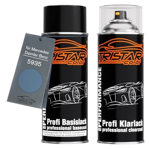TRISTARcolor Autolack Spraydosen Set für Mercedes/Daimler Benz 5935 Quartzblau Metallic/Quarzblau Metallic Basislack Klarlack Sprühdose 400ml