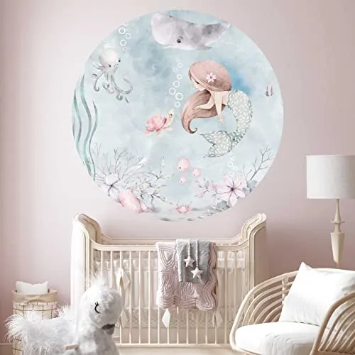 WANDKIND Meerjungfrau V400 - Rundes Wandtattoo für Kinderzimmer - Handgezeichnetes Wandtattoo in 40 cm Durchmesser, ideal für das Kinderzimmer. Made in Germany, ungiftige Farben und einfache Anbringung sorgen für kreative Gestaltung.