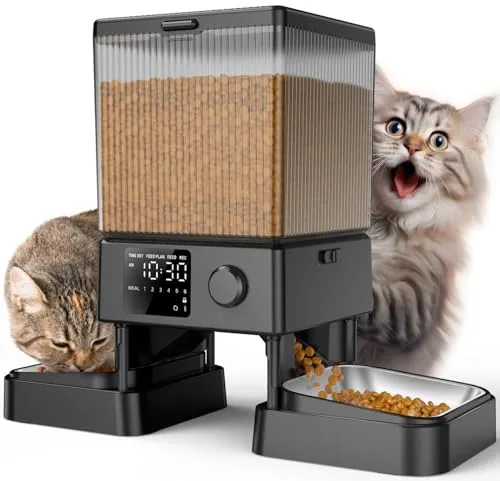 oneisall 5L Futterautomat für Katzen und Hunde mit 2 Näpfen von oneisall
