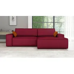 Ecksofa TOR mit Schlaffunktion in Rot – Modern und Praktisch - Das Ecksofa TOR vereint minimalistisches Design mit Funktionalität. Die hochwertige Cord-Oberfläche und der integrierte Bettzeugcontainer bieten Komfort und Stauraum. Ideal für kleine Räume!