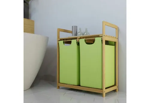 HAGO Wäschekorb Bambus Wäschekorb mit Ablage Wäschebehälter Sammler Sortierer Truhe