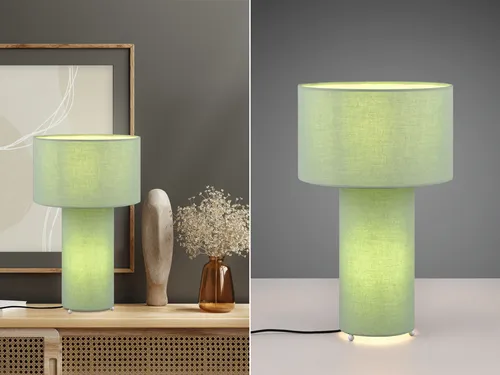 Große LED Tischleuchte Bauhaus Stil in Grün - Klassische Tischleuchten mit Stofflampenschirm in Pistaziengrün, dimmbar und ideal für eine angenehme Wohnatmosphäre. Inklusive zwei E27 LED Leuchtmittel für vielseitige Einsatzmöglichkeiten.