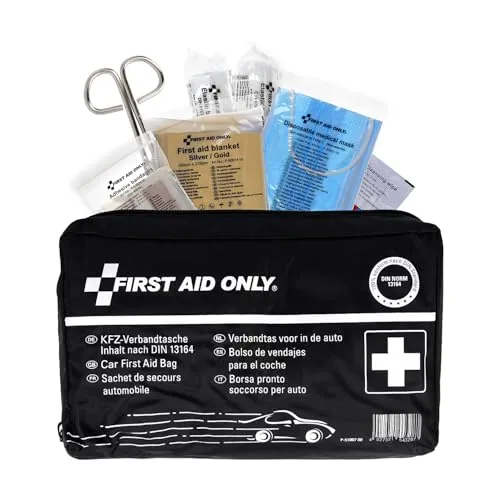 First Aid Only Kfz Verbandtasche DIN 13164 | Auto Verbandskasten als Erste Hilfe Set für HU (StVO-konform) | Notfalltasche für Auto und Motorrad | P-51007 00
