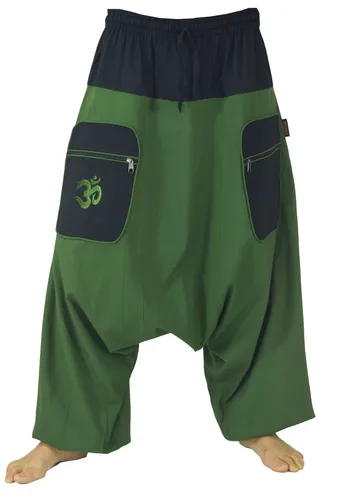 Haremshose Aladinhose - grün - Hosen im Ethno-Stil, aus 100% Baumwolle, ideal für Festivals und den alternativen Look. Fair gehandelt aus Nepal, bequem mit Tunnelzug und weit geschnitten.