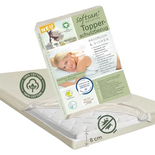 Produktbild Softsan Encasing für Boxspring Topper aus Bio Baumwolle | Anti-Milben Schutzbezug | Viele Größen