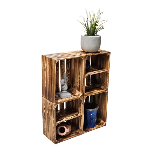 Weinregal Regal SET 4 x Holzkiste Kiste Truhe GEFLAMMT 50 x 40 x 30 cm NEU TOP