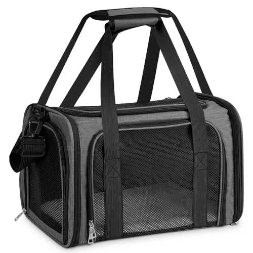 TOFFCAEA Transporttasche für Katze Hund, Hundetransportbox, Faltbare Katzentransportbox, tragbar, 5kg Katzen Hunde Tragebox, für mittelgroße Hunde, Katze (Dunkelgrau, L 50 x B 34 x H 34 cm)