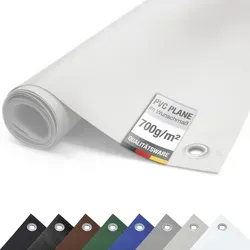 Plane PVC LKW 700g/m² mit Ösen - Reißfeste Abdeckplane (Weiß, 2,5m x 1m) - Hochwertige PVC LKW Plane für vielseitige Anwendungen. Sie ist reißfest, wasserdicht und UV-beständig, ideal für den ganzjährigen Außeneinsatz. Mit praktischen Ösen für einfache Befestigung.
