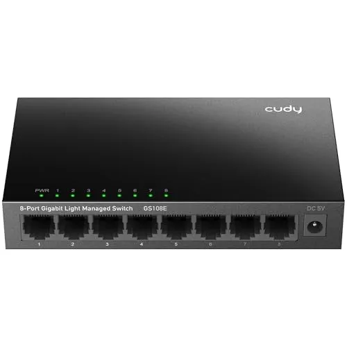 Cudy 8 Port Gigabit Switch - Netzwerk-Switch mit 8 Gigabit-Ports, einfach zu verwalten über Webschnittstelle, unterstützt QoS und VLAN für optimierte Netzwerksicherheit und -verwaltung.