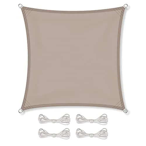 CelinaSun Sonnensegel inkl Befestigungsseile Premium PES wasserabweisend imprägniert Quadrat 5 x 5 m Taupe