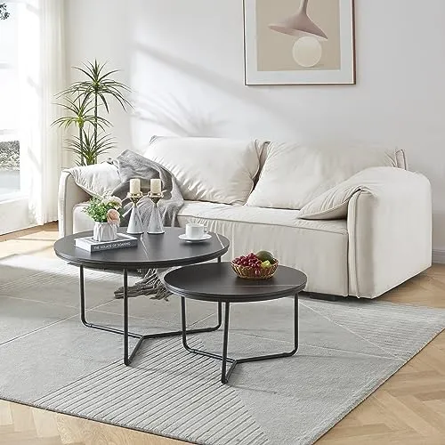 [en.casa] Satztisch Poxdorf - 2er Set in Schwarzer Marmoroptik - Elegantes Satztisch-Set für das Wohnzimmer: Zwei platzsparende Tische in schwarzer Marmoroptik, ideal für flexible Nutzung und einfachen Aufbau.