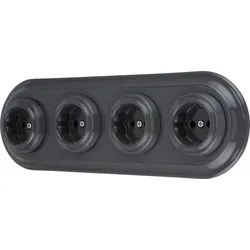 Retro Unterputz Porzellan Steckdose 4-fach, SET Serie PR1 dunkelgrau - Schutzkontaktsteckdosen in elegantem Design, ideal für stilvolle Innenräume. Hochwertiges Porzellan mit feiner Glasur und vielseitiger Montageoption.